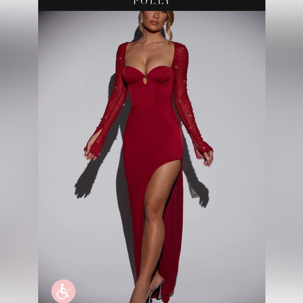 NWT ‼️Oh Polly dress. Red with sequins on sleeves and high slit